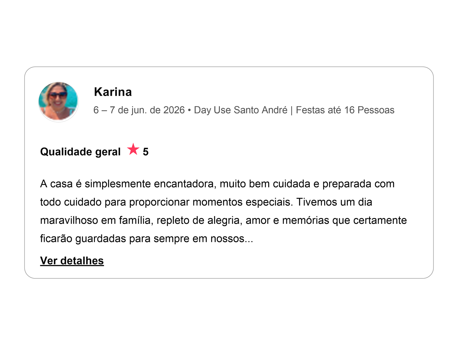Avaliação cinco estrelas de Karina